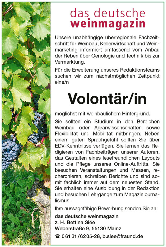 Volo-Stellenanzeige deutsches weinmagazin 2016