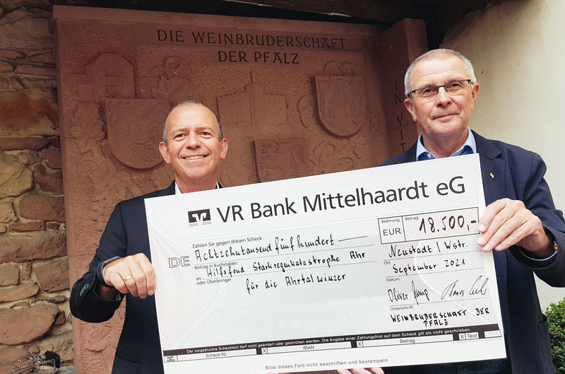 Pfalz: Weinbruderschaft der Pfalz spendet 18.500 Euro